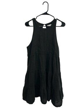 Civico 51 Large Black Tiered Tank Dress Linen Sleeveless Italy Boho Minimalist